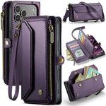 CASEME For iPhone 18 Pro Max / 17 Pro Max Leather Case C36 Zipper 10 Card Slots Phone Cover with Straps