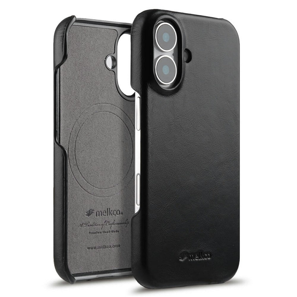 MELKCO For iPhone 17 Case Compatible with MagSafe Waxy Genuine Cow Leather PC Phone Back Cover