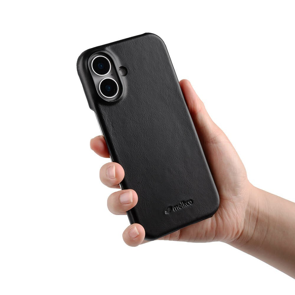 MELKCO For iPhone 17 Case Compatible with MagSafe Waxy Genuine Cow Leather PC Phone Back Cover
