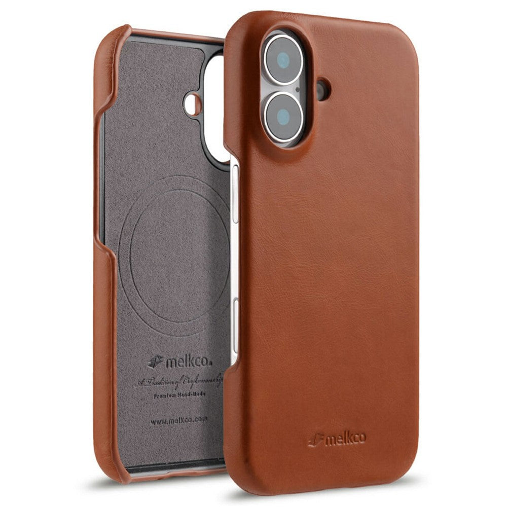 MELKCO For iPhone 17 Case Compatible with MagSafe Waxy Genuine Cow Leather PC Phone Back Cover