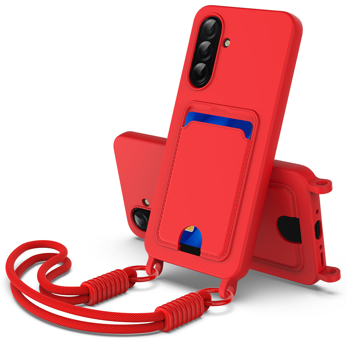 Samsung Galaxy S25 FE flytande silikonskal mobilbaksida med korthållare och kort rem