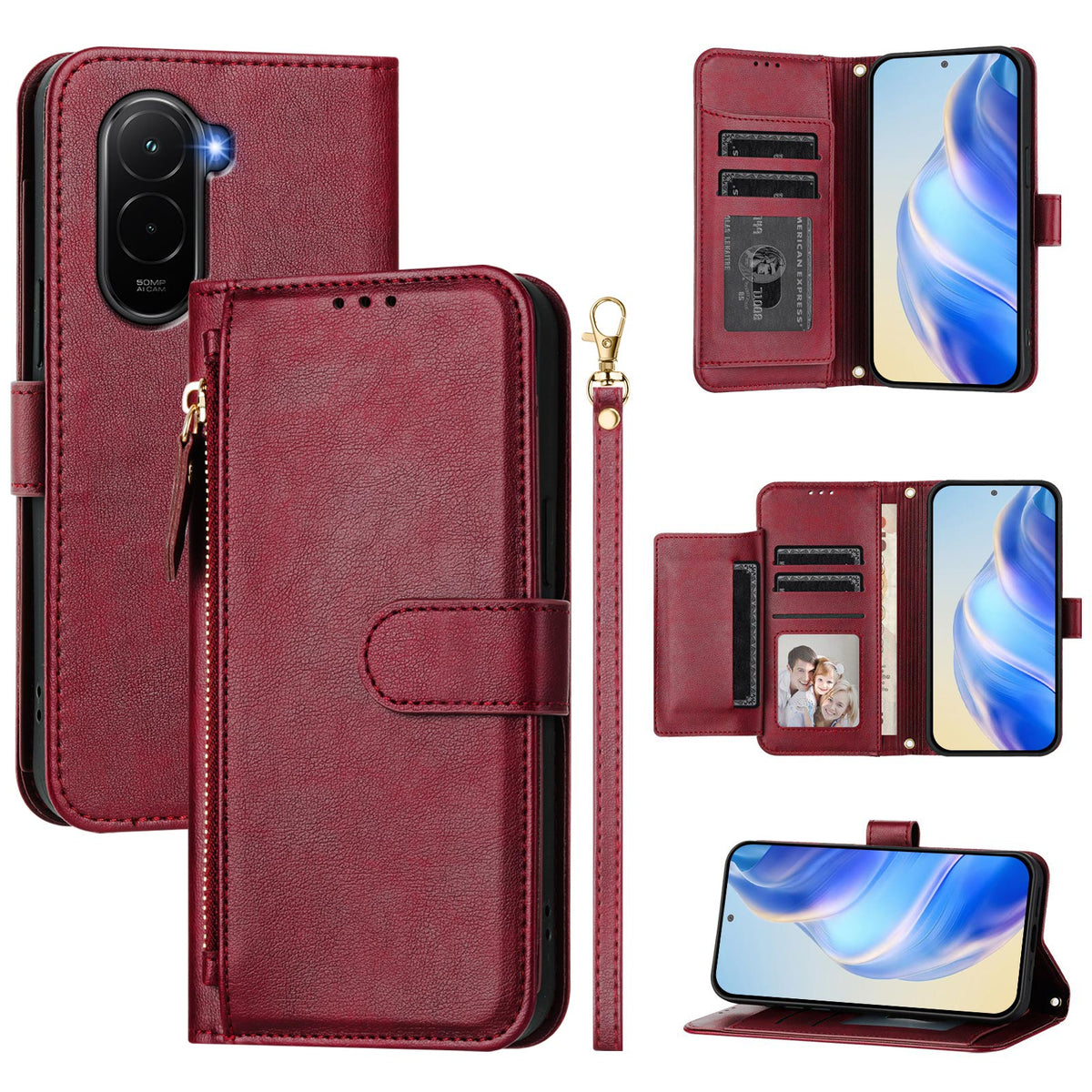 For Xiaomi Poco M7 Plus 5G / M7 4G (169mm) Case Zipper Pocket Multiple Card Slots Leather Phone Cover