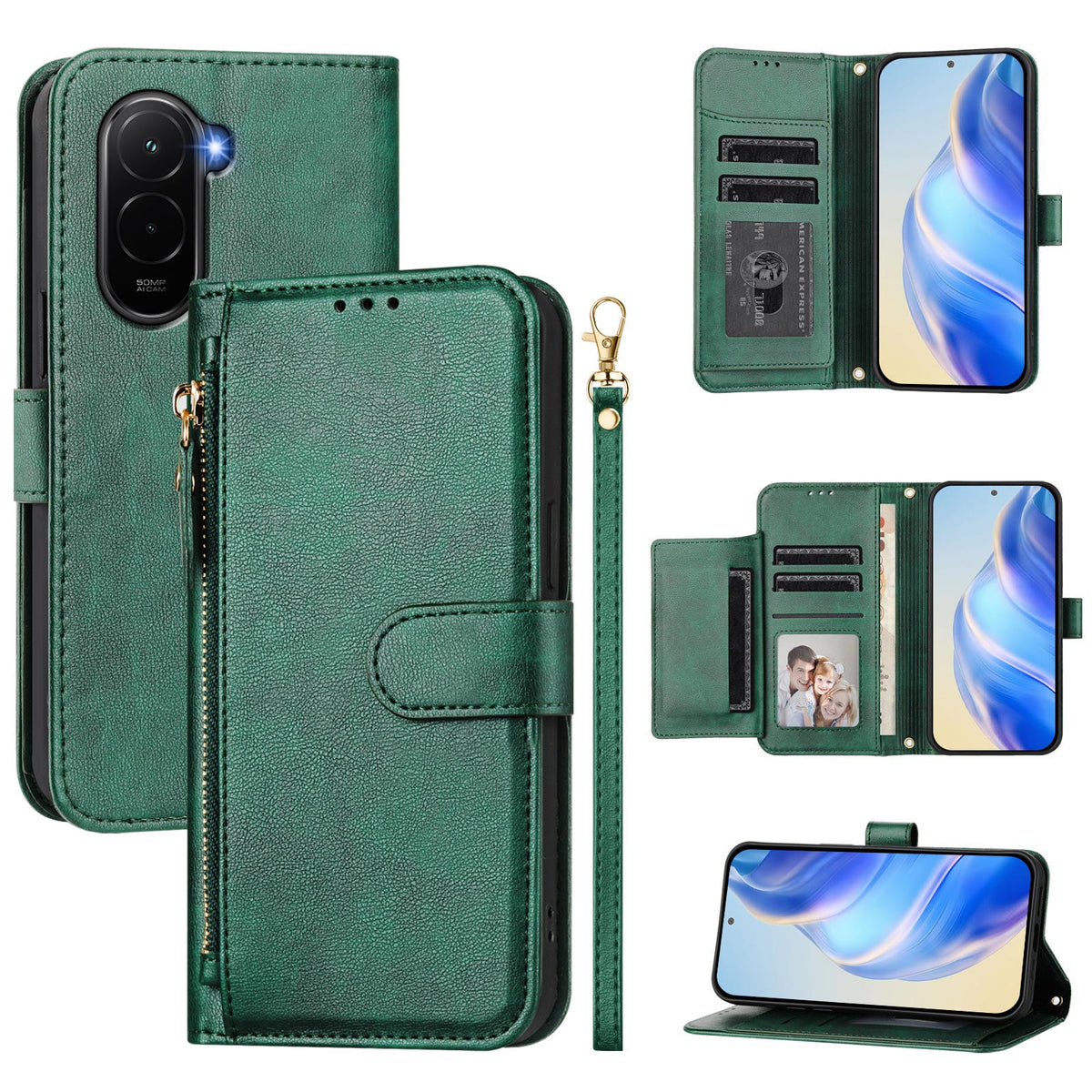 For Xiaomi Poco M7 Plus 5G / M7 4G (169mm) Case Zipper Pocket Multiple Card Slots Leather Phone Cover