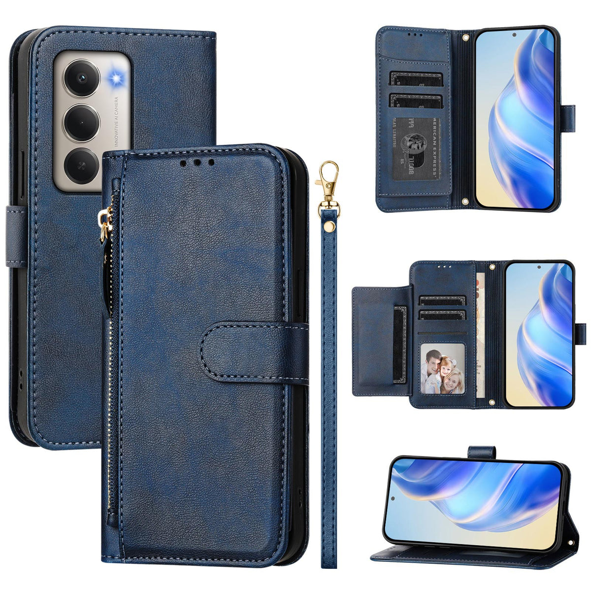 For Xiaomi Redmi 15 4G (EU) (171mm) Case Zipper Pocket Multiple Card Slots Leather Phone Cover