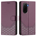 For Xiaomi Poco M7 Plus 5G / M7 4G (169mm) Case Imprinted Honeycomb RFID Blocking Leather Phone Cover with Strap