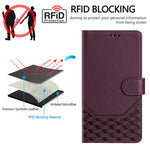 For Xiaomi Poco M7 Plus 5G / M7 4G (169mm) Case Imprinted Honeycomb RFID Blocking Leather Phone Cover with Strap