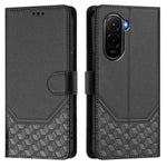 For Xiaomi Poco M7 Plus 5G / M7 4G (169mm) Case Imprinted Honeycomb RFID Blocking Leather Phone Cover with Strap