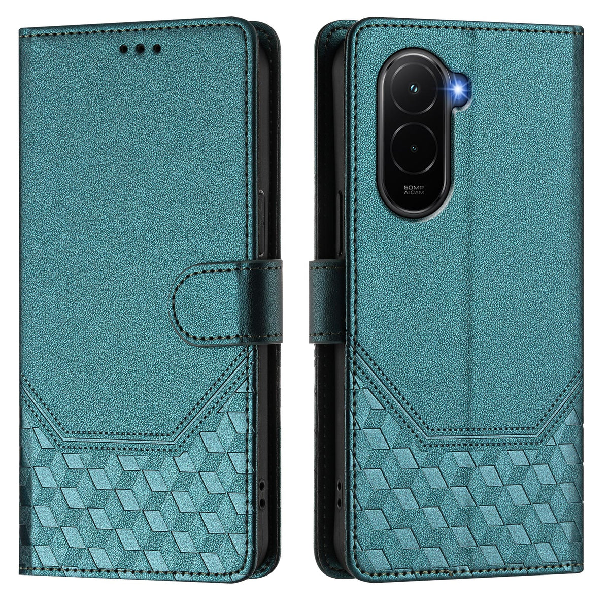 For Xiaomi Poco M7 Plus 5G / M7 4G (169mm) Case Imprinted Honeycomb RFID Blocking Leather Phone Cover with Strap