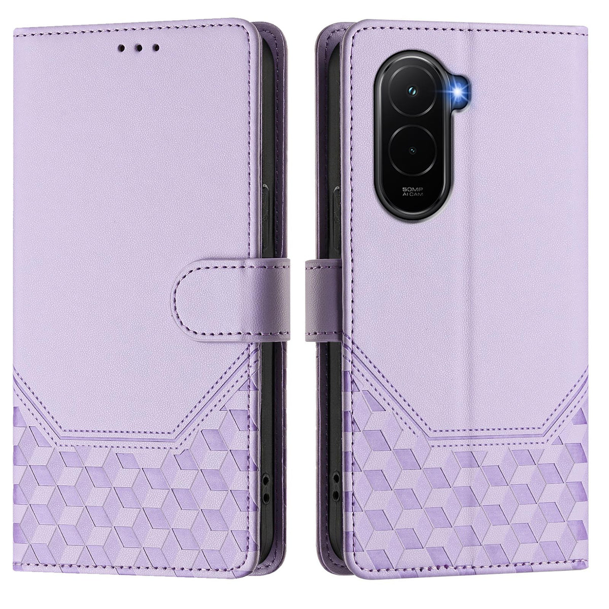 For Xiaomi Poco M7 Plus 5G / M7 4G (169mm) Case Imprinted Honeycomb RFID Blocking Leather Phone Cover with Strap