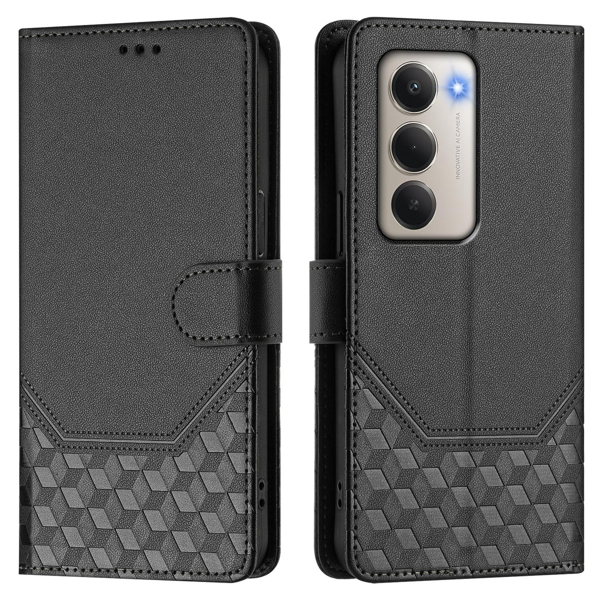 For Xiaomi Redmi 15 4G (EU) (171mm) Case Imprinted Honeycomb RFID Blocking Leather Phone Cover with Strap