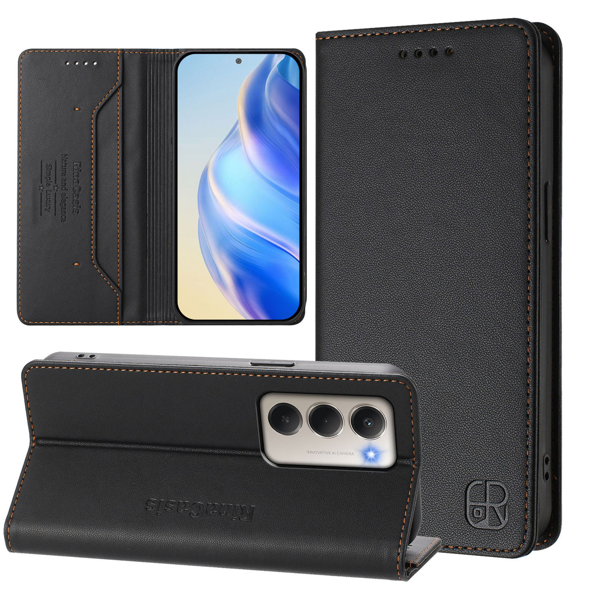 For Xiaomi Redmi 15 4G (EU) (171mm) Leather Case RINACASIS RC01 Phone Cover with RFID Blocking Wallet Stand