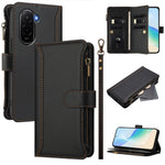 For Xiaomi Poco M7 Plus 5G / M7 4G (169mm) Leather Case 9 Card Slots Zipper Wallet Stand Phone Cover with Wrist Strap