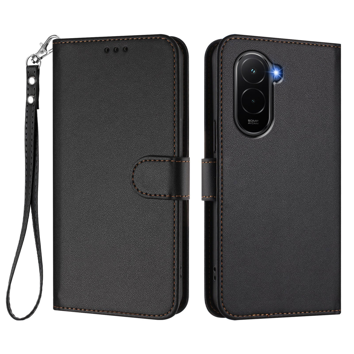 For Xiaomi Poco M7 Plus 5G / M7 4G (169mm) Leather Case Wallet Stand Phone Cover with Wrist Strap