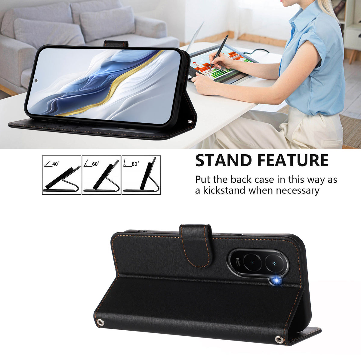 For Xiaomi Poco M7 Plus 5G / M7 4G (169mm) Leather Case Wallet Stand Phone Cover with Wrist Strap