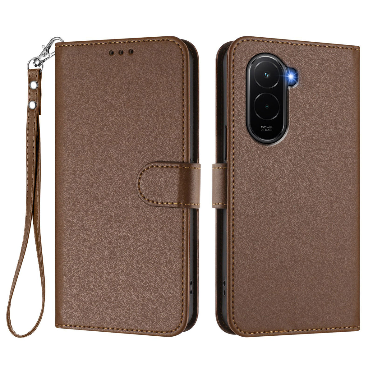 For Xiaomi Poco M7 Plus 5G / M7 4G (169mm) Leather Case Wallet Stand Phone Cover with Wrist Strap