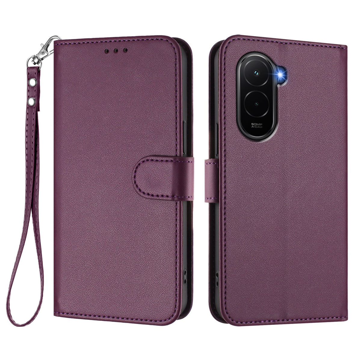 For Xiaomi Poco M7 Plus 5G / M7 4G (169mm) Leather Case Wallet Stand Phone Cover with Wrist Strap