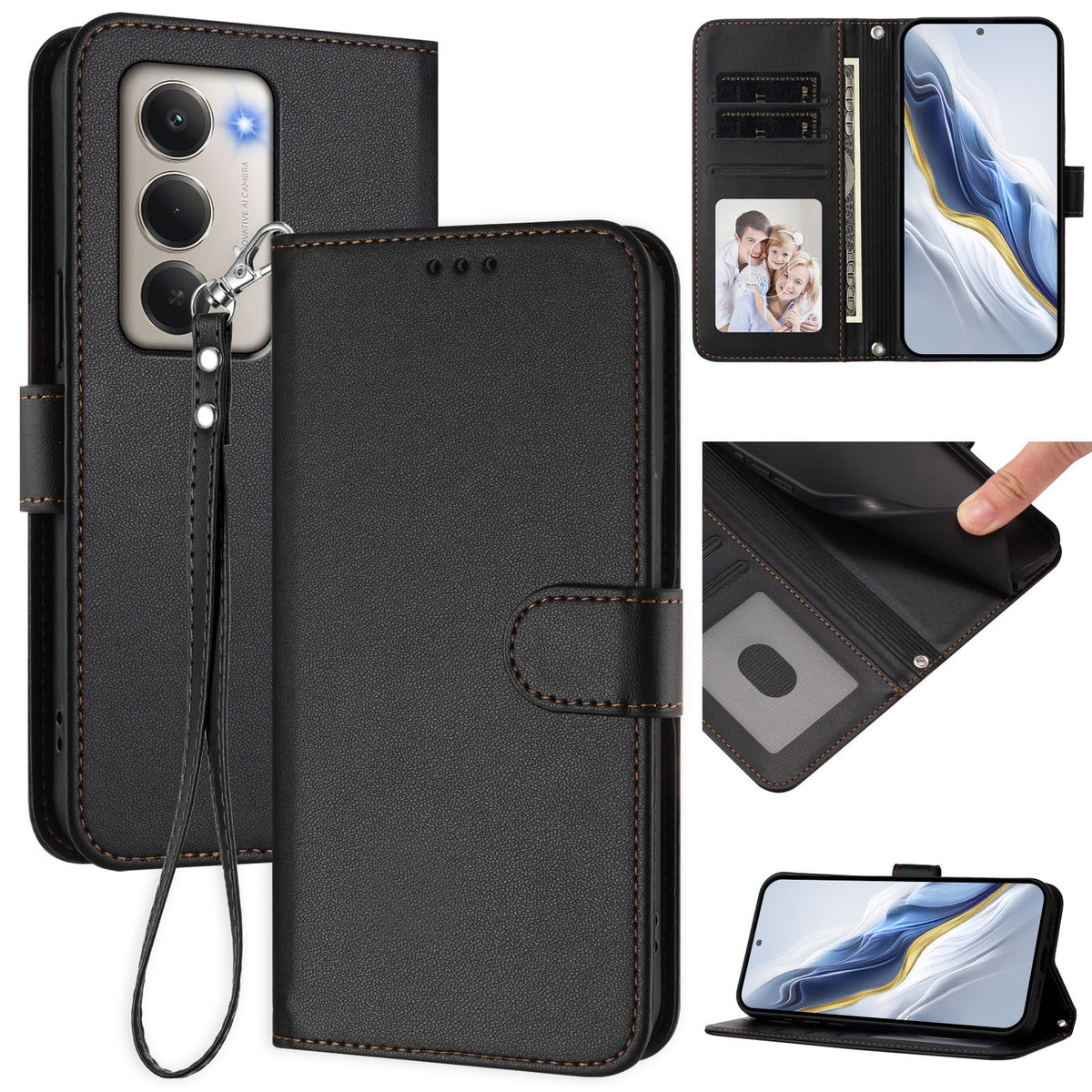 For Xiaomi Redmi 15 4G (EU) (171mm) Leather Case Wallet Stand Phone Cover with Wrist Strap