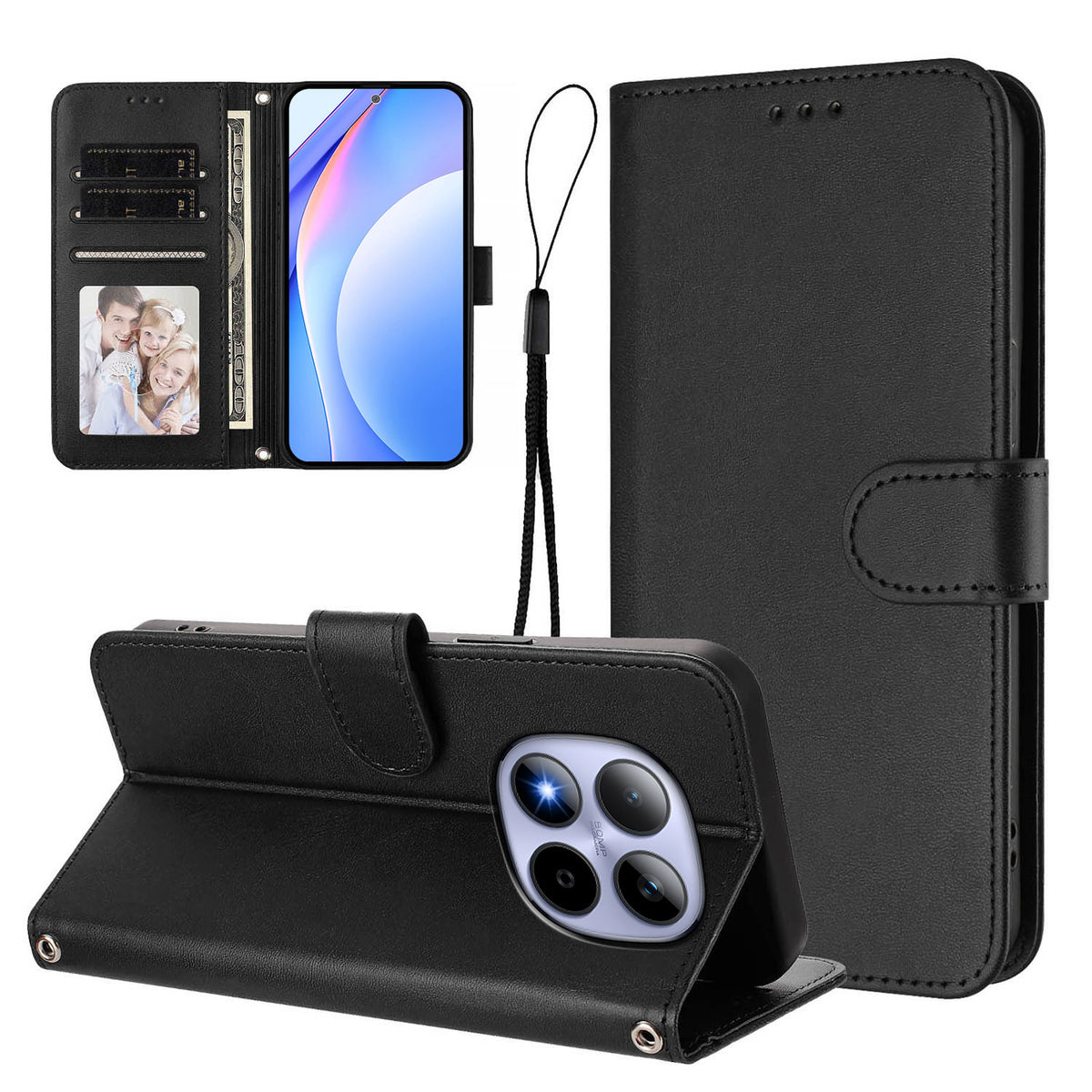 For Xiaomi Redmi Note 15 Pro 5G (Global) Wallet Case RFID Blocking Calf Texture Leather Stand Phone Cover with Strap