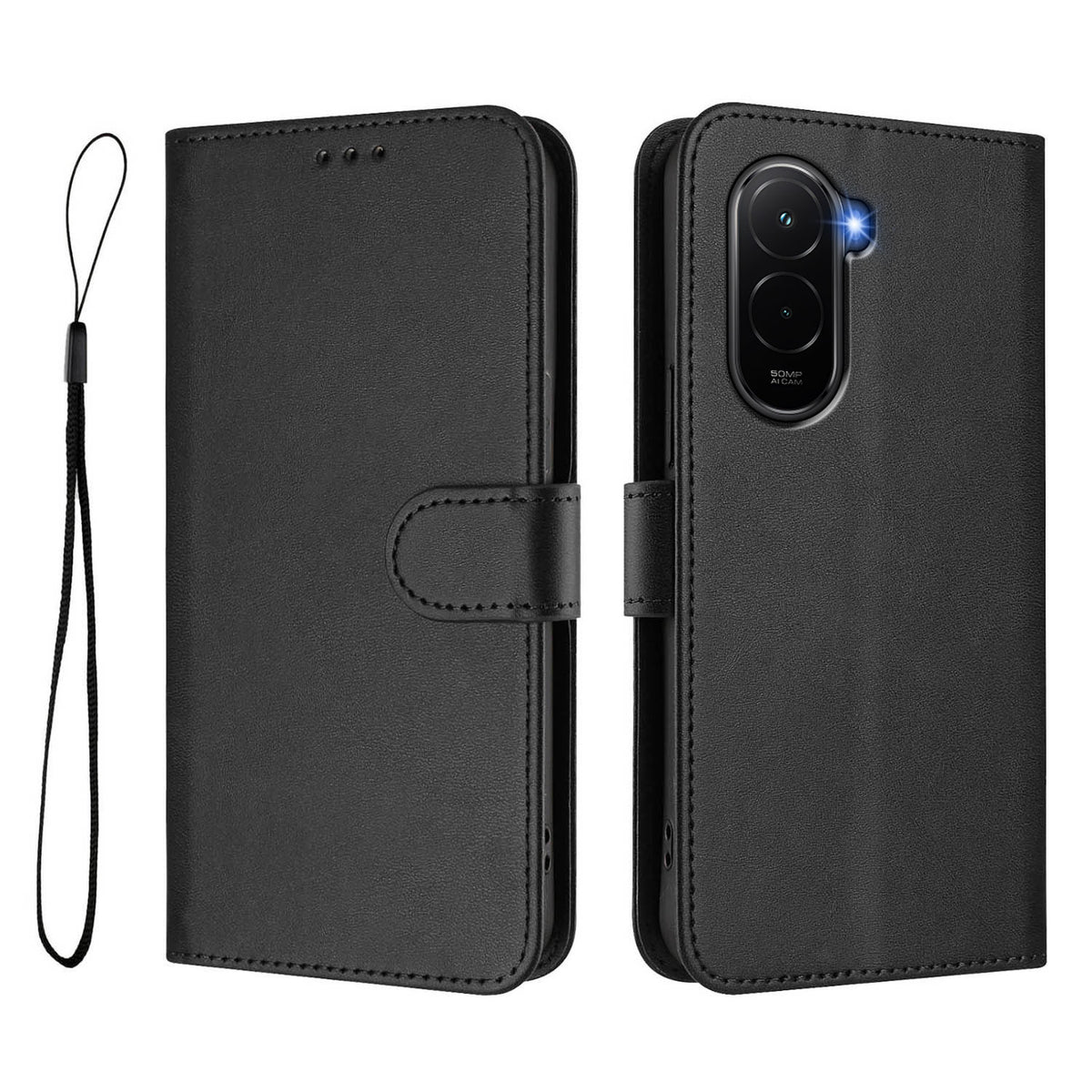 For Xiaomi Poco M7 Plus 5G / M7 4G (169mm) Wallet Case RFID Blocking Calf Texture Leather Stand Phone Cover with Strap