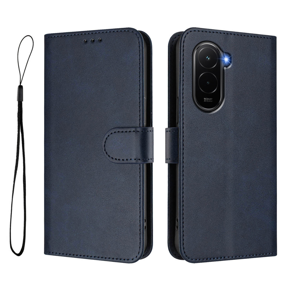 For Xiaomi Poco M7 Plus 5G / M7 4G (169mm) Wallet Case RFID Blocking Calf Texture Leather Stand Phone Cover with Strap