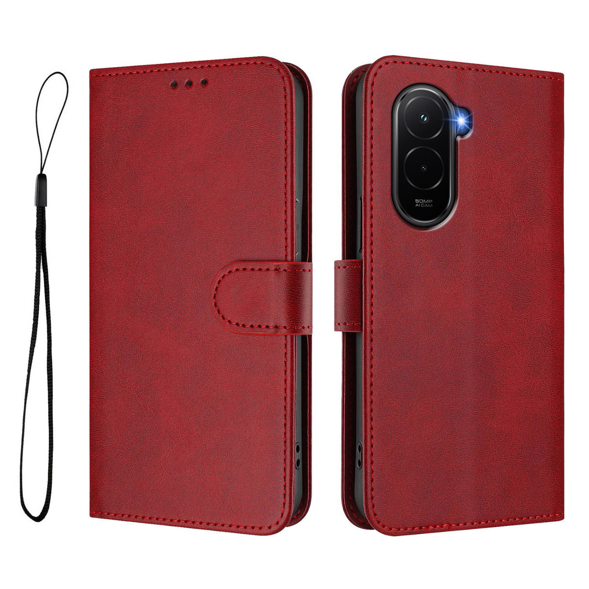 For Xiaomi Poco M7 Plus 5G / M7 4G (169mm) Wallet Case RFID Blocking Calf Texture Leather Stand Phone Cover with Strap