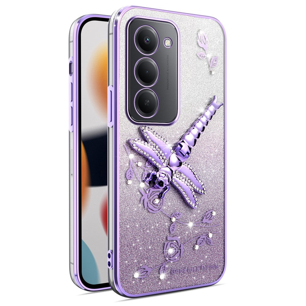 KADEM For Xiaomi Redmi 15 4G (EU) (171mm) Case Dragonfly Kickstand TPU Flowers Glitter Phone Cover