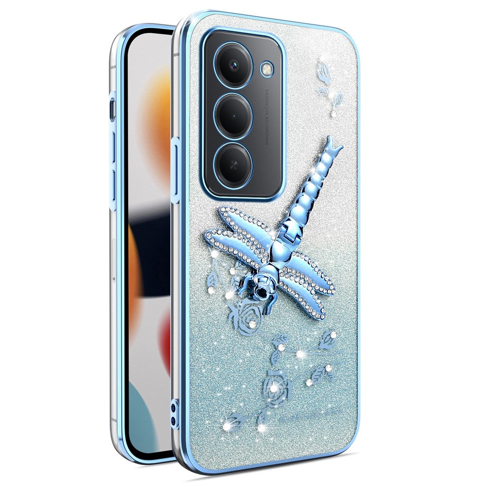 KADEM For Xiaomi Redmi 15 4G (EU) (171mm) Case Dragonfly Kickstand TPU Flowers Glitter Phone Cover