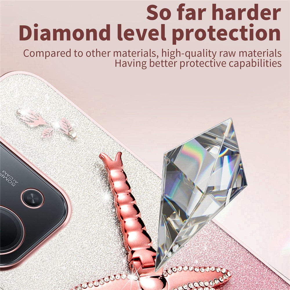 KADEM til Xiaomi Redmi 15C 4G (Global) (171mm) / Poco C85 4G (171mm) etui med guldsmedestøttefod, blomster, glitter og TPU-telefoncover