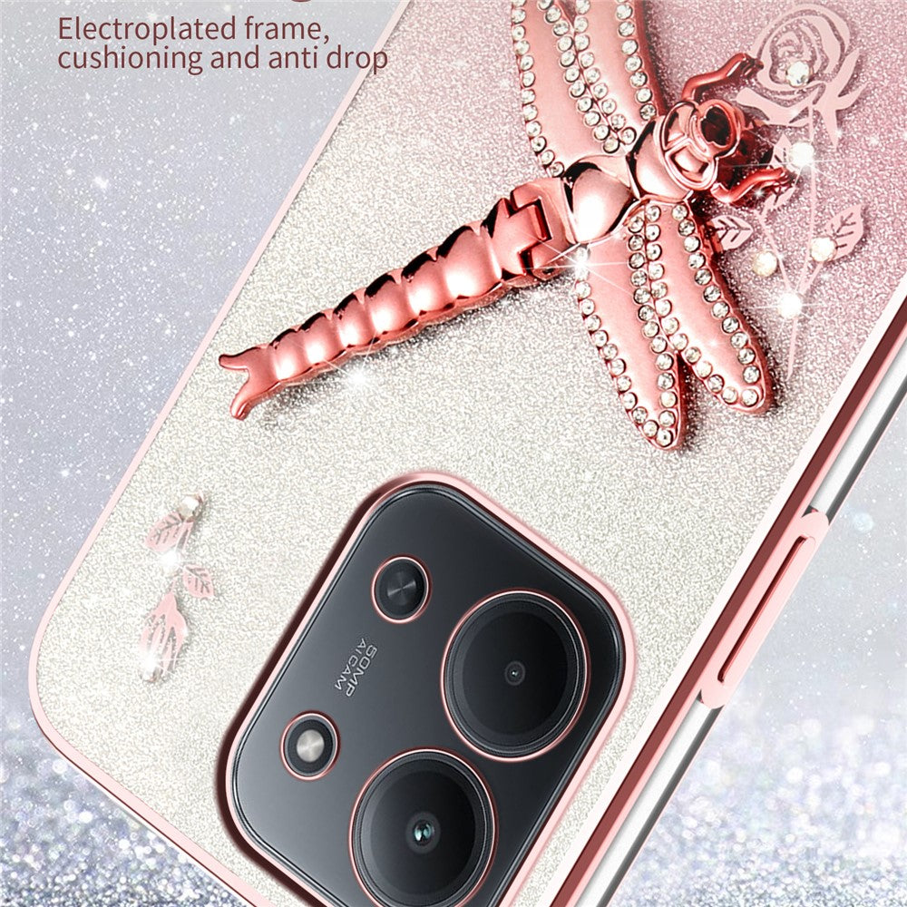 KADEM til Xiaomi Redmi 15C 4G (Global) (171mm) / Poco C85 4G (171mm) etui med guldsmedestøttefod, blomster, glitter og TPU-telefoncover