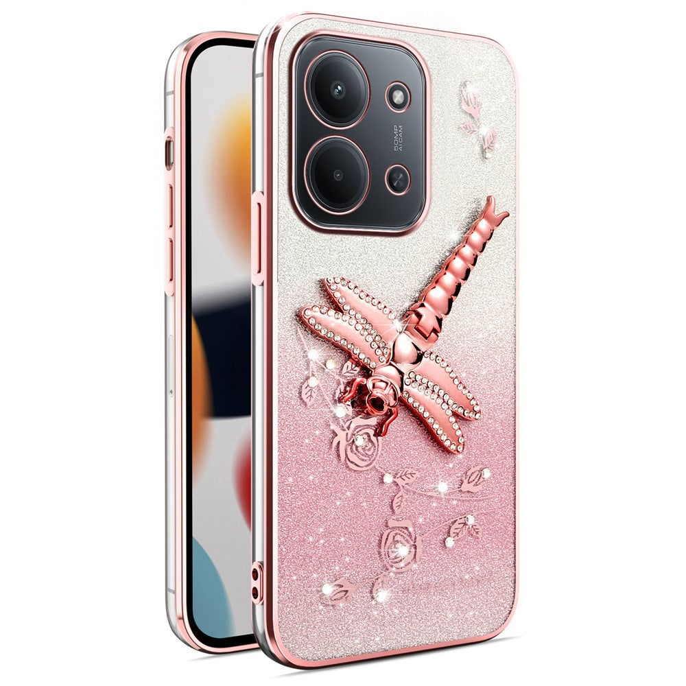 KADEM For Xiaomi Redmi 15C 4G (Global) (171mm) / Poco C85 4G (171mm) Case Dragonfly Kickstand TPU Flowers Glitter Phone Cover