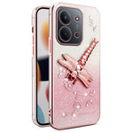 KADEM til Xiaomi Redmi 15C 4G (Global) (171mm) / Poco C85 4G (171mm) etui med guldsmedestøttefod, blomster, glitter og TPU-telefoncover