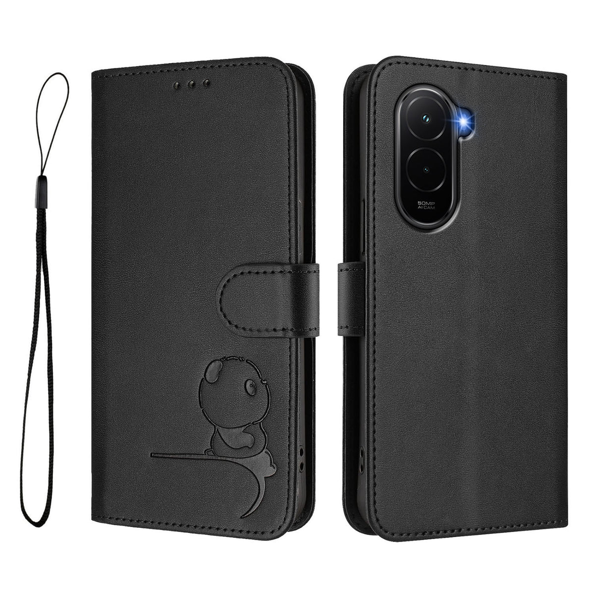 For Xiaomi Poco M7 Plus 5G / M7 4G (169mm) Case Panda Imprint RFID Blocking Wallet Leather Phone Cover with Wrist Strap