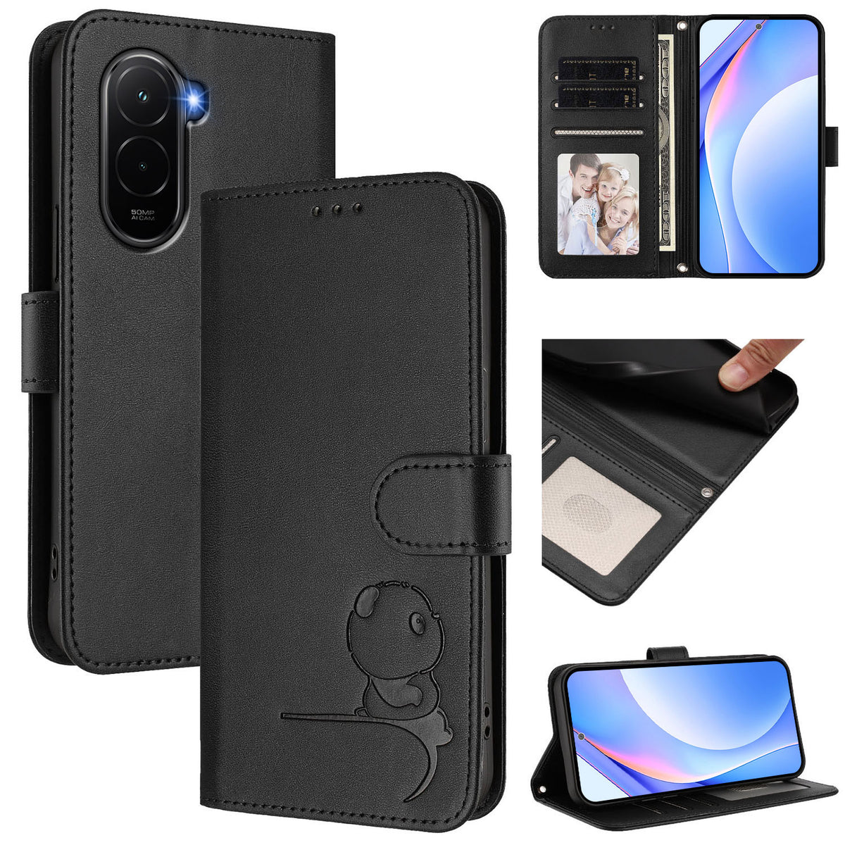 For Xiaomi Poco M7 Plus 5G / M7 4G (169mm) Case Panda Imprint RFID Blocking Wallet Leather Phone Cover with Wrist Strap
