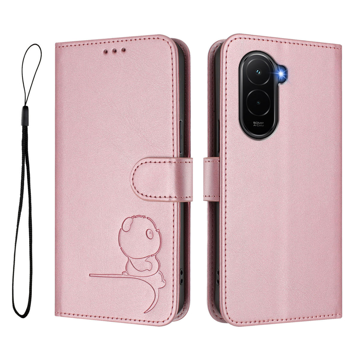 For Xiaomi Poco M7 Plus 5G / M7 4G (169mm) Case Panda Imprint RFID Blocking Wallet Leather Phone Cover with Wrist Strap