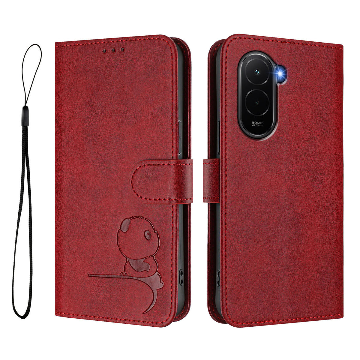 For Xiaomi Poco M7 Plus 5G / M7 4G (169mm) Case Panda Imprint RFID Blocking Wallet Leather Phone Cover with Wrist Strap