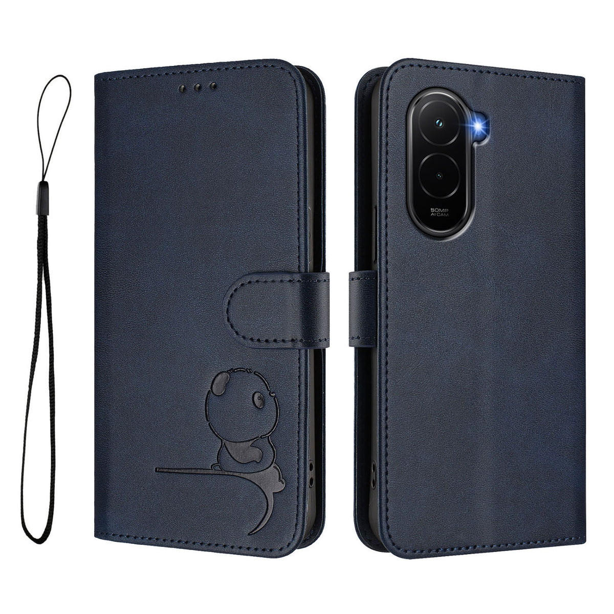 For Xiaomi Poco M7 Plus 5G / M7 4G (169mm) Case Panda Imprint RFID Blocking Wallet Leather Phone Cover with Wrist Strap