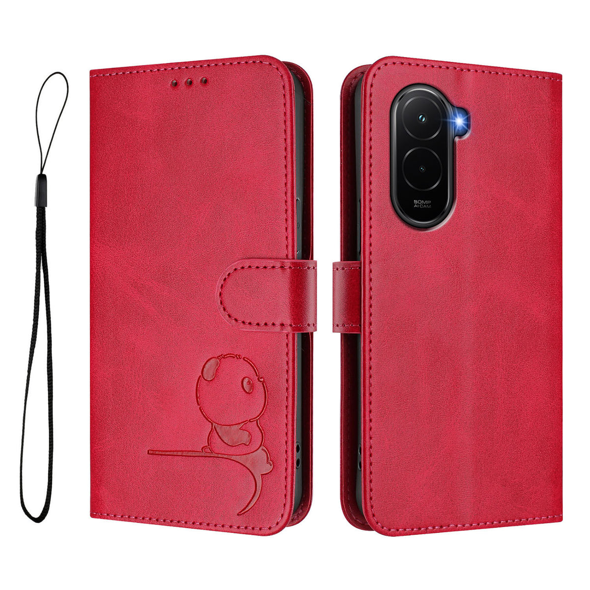 For Xiaomi Poco M7 Plus 5G / M7 4G (169mm) Case Panda Imprint RFID Blocking Wallet Leather Phone Cover with Wrist Strap