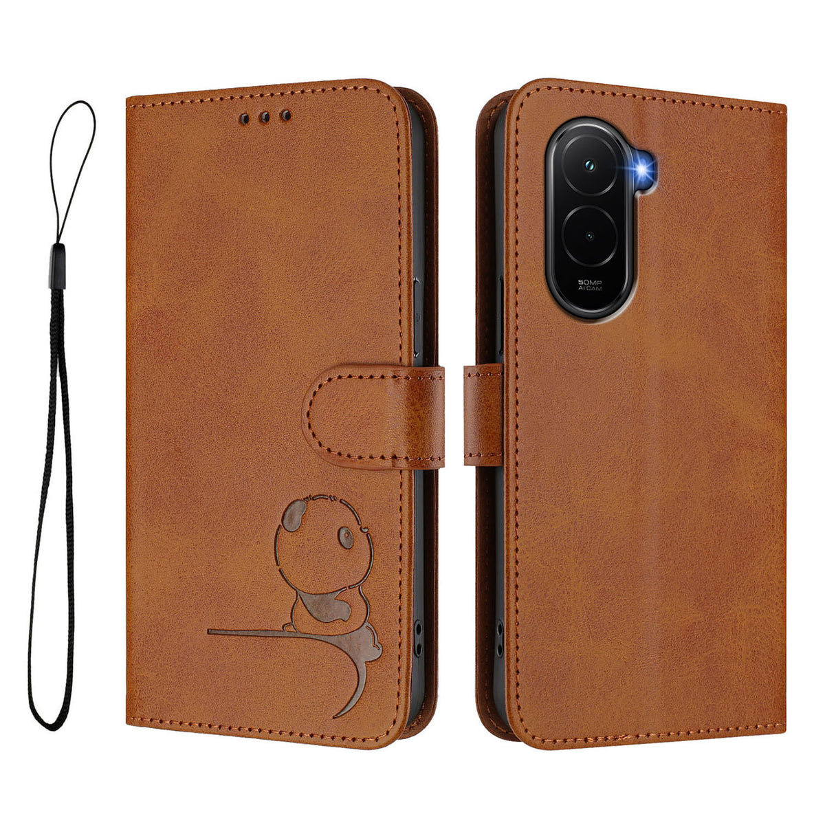 For Xiaomi Poco M7 Plus 5G / M7 4G (169mm) Case Panda Imprint RFID Blocking Wallet Leather Phone Cover with Wrist Strap
