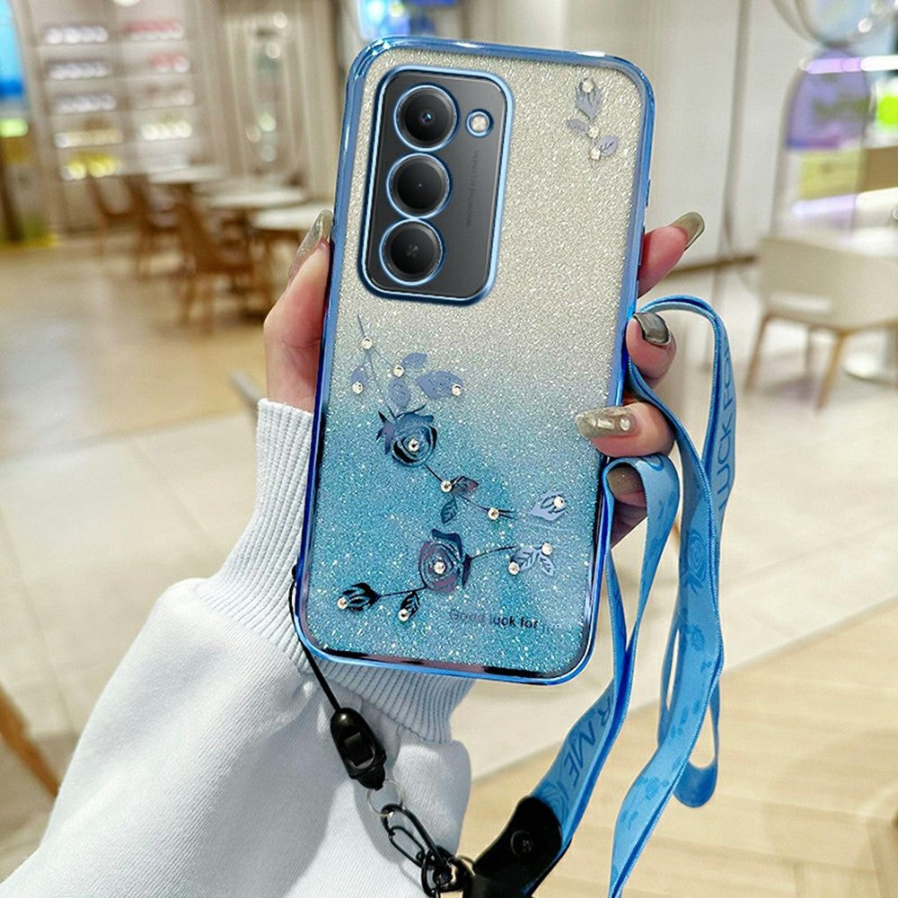 KADEM For Xiaomi Redmi 15 4G (EU) (171mm) Case Flower Pattern TPU Gradient Phone Cover with Lanyards