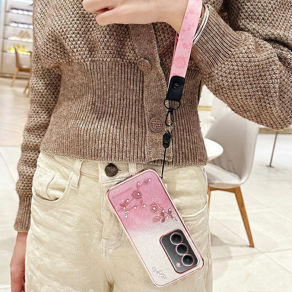 KADEM For Xiaomi Redmi 15 4G (EU) (171mm) Case Flower Pattern TPU Gradient Phone Cover with Lanyards