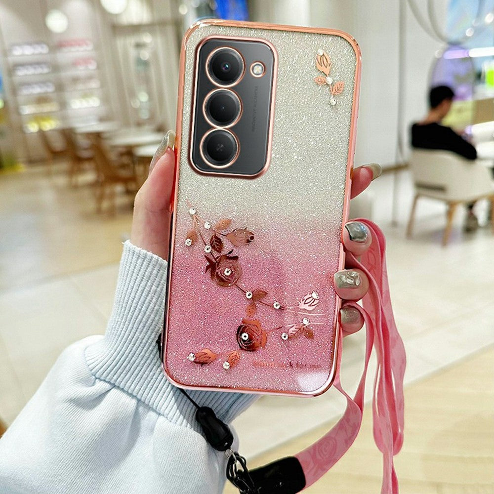 KADEM For Xiaomi Redmi 15 4G (EU) (171mm) Case Flower Pattern TPU Gradient Phone Cover with Lanyards