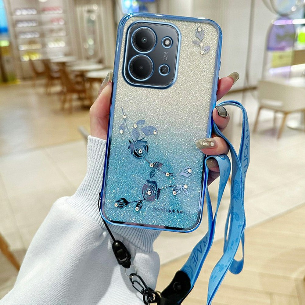 KADEM For Xiaomi Redmi 15C 4G (Global) (171mm) / Poco C85 4G (171mm) Case Flower Pattern TPU Gradient Phone Cover with Lanyards
