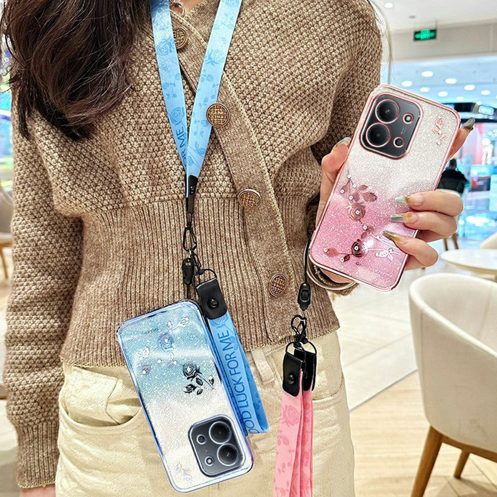 KADEM For Xiaomi Redmi 15C 4G (Global) (171mm) / Poco C85 4G (171mm) Case Flower Pattern TPU Gradient Phone Cover with Lanyards