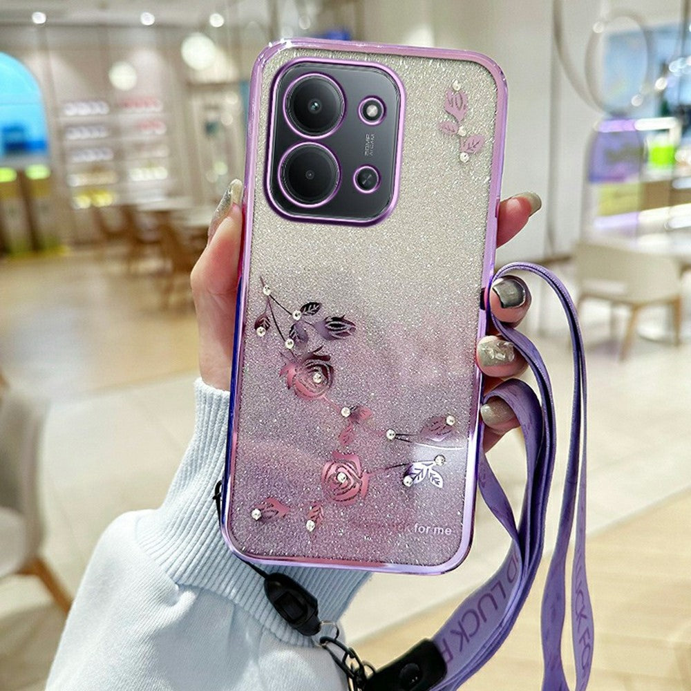 KADEM For Xiaomi Redmi 15C 4G (Global) (171mm) / Poco C85 4G (171mm) Case Flower Pattern TPU Gradient Phone Cover with Lanyards