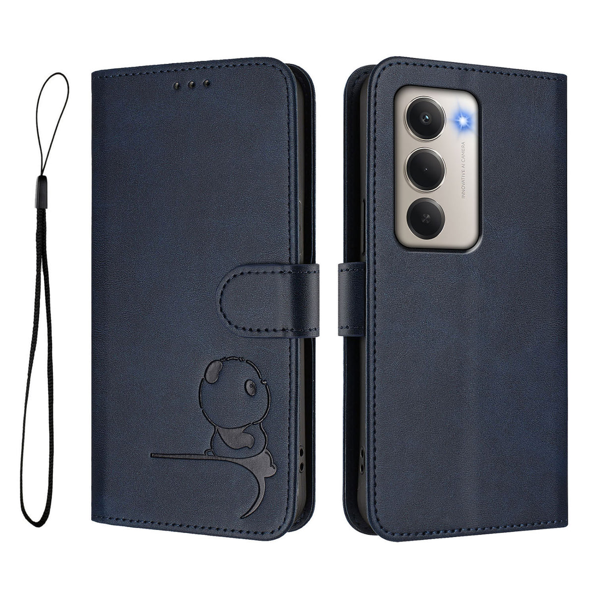 For Xiaomi Redmi 15 4G (EU) (171mm) Case Panda Imprint RFID Blocking Wallet Leather Phone Cover with Wrist Strap