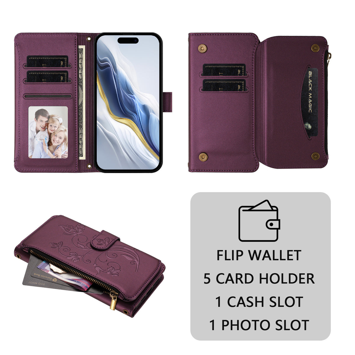 For Xiaomi Poco M7 Plus 5G / M7 4G (169mm) Leather Case Butterfly Floral Imprint Zipper Wallet Stand Cover with Wrist Strap