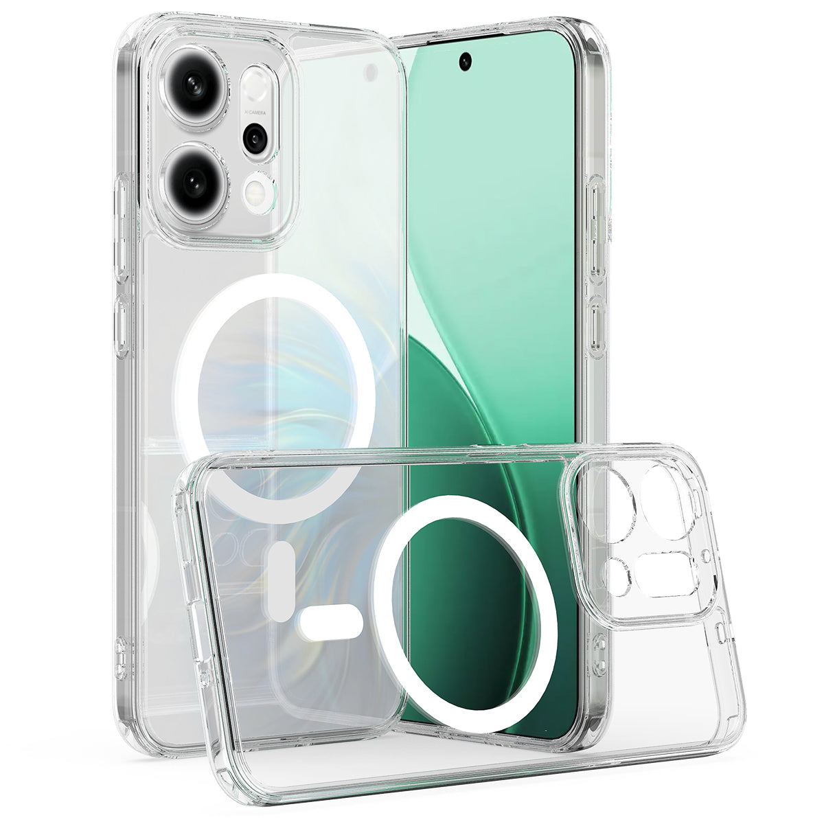 For Oppo Reno14 Pro 5G (Global) Clear Phone Magnetic Case TPU+Acrylic Back Cover