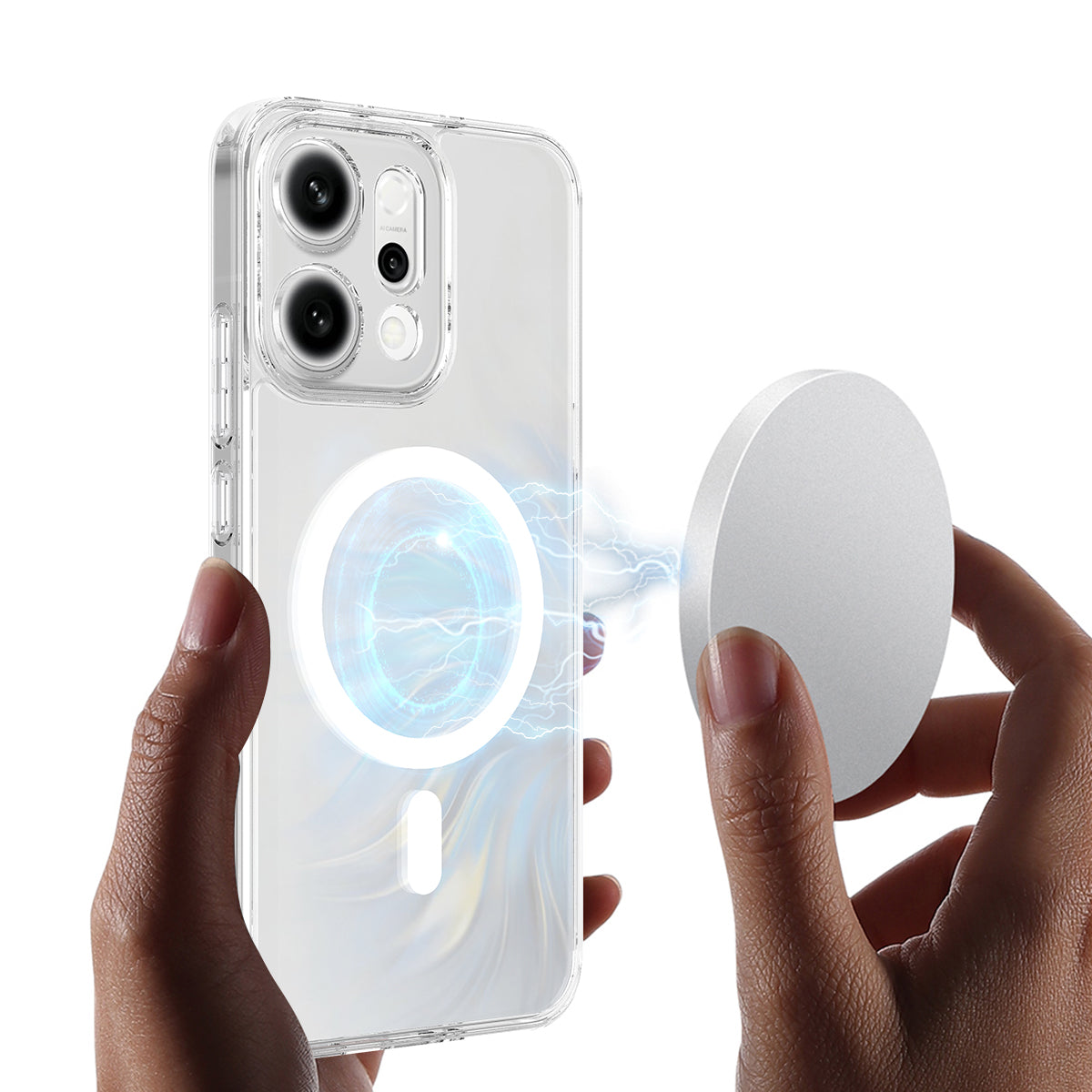 For Oppo Reno14 Pro 5G (Global) Clear Phone Magnetic Case TPU+Acrylic Back Cover