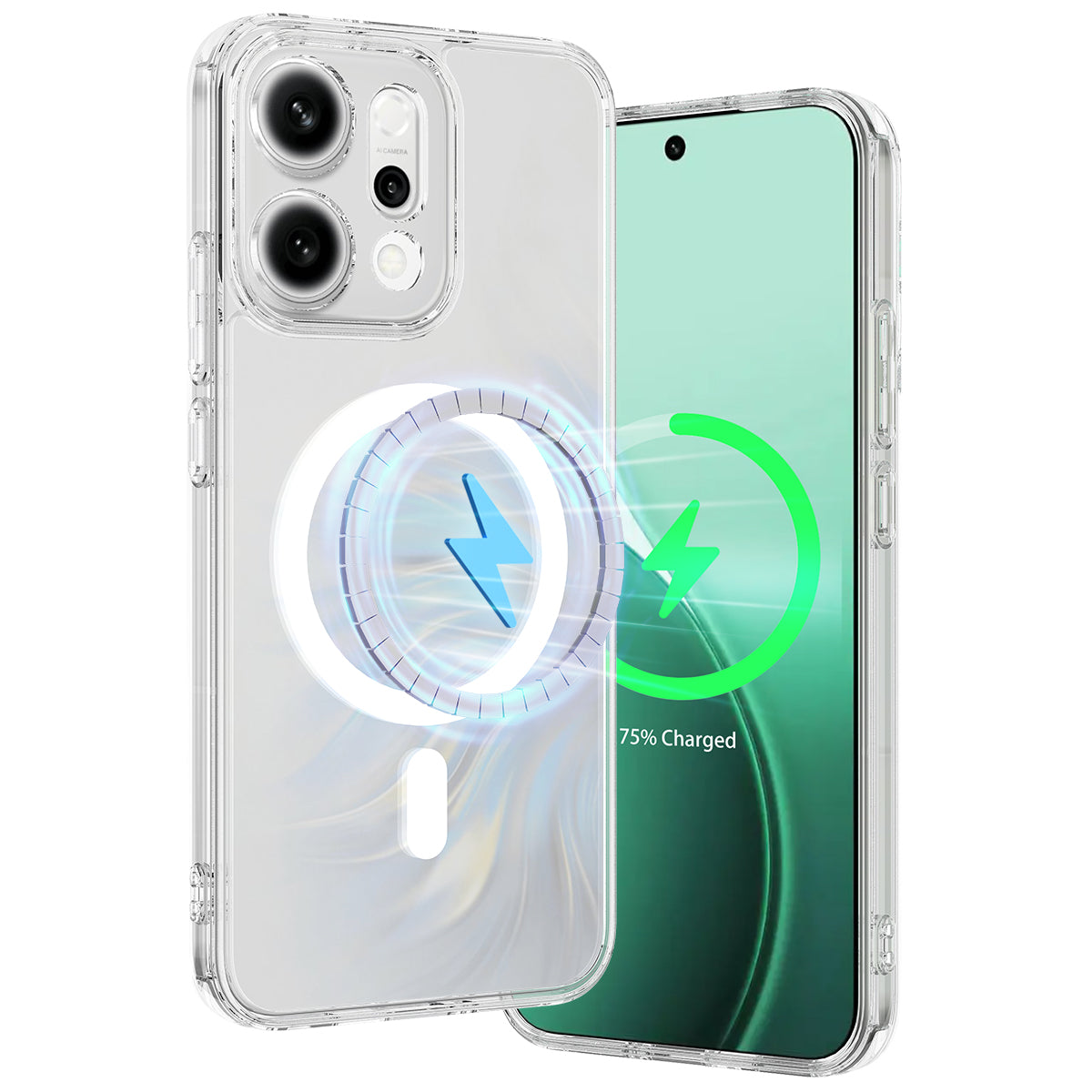 For Oppo Reno14 Pro 5G (Global) Clear Phone Magnetic Case TPU+Acrylic Back Cover
