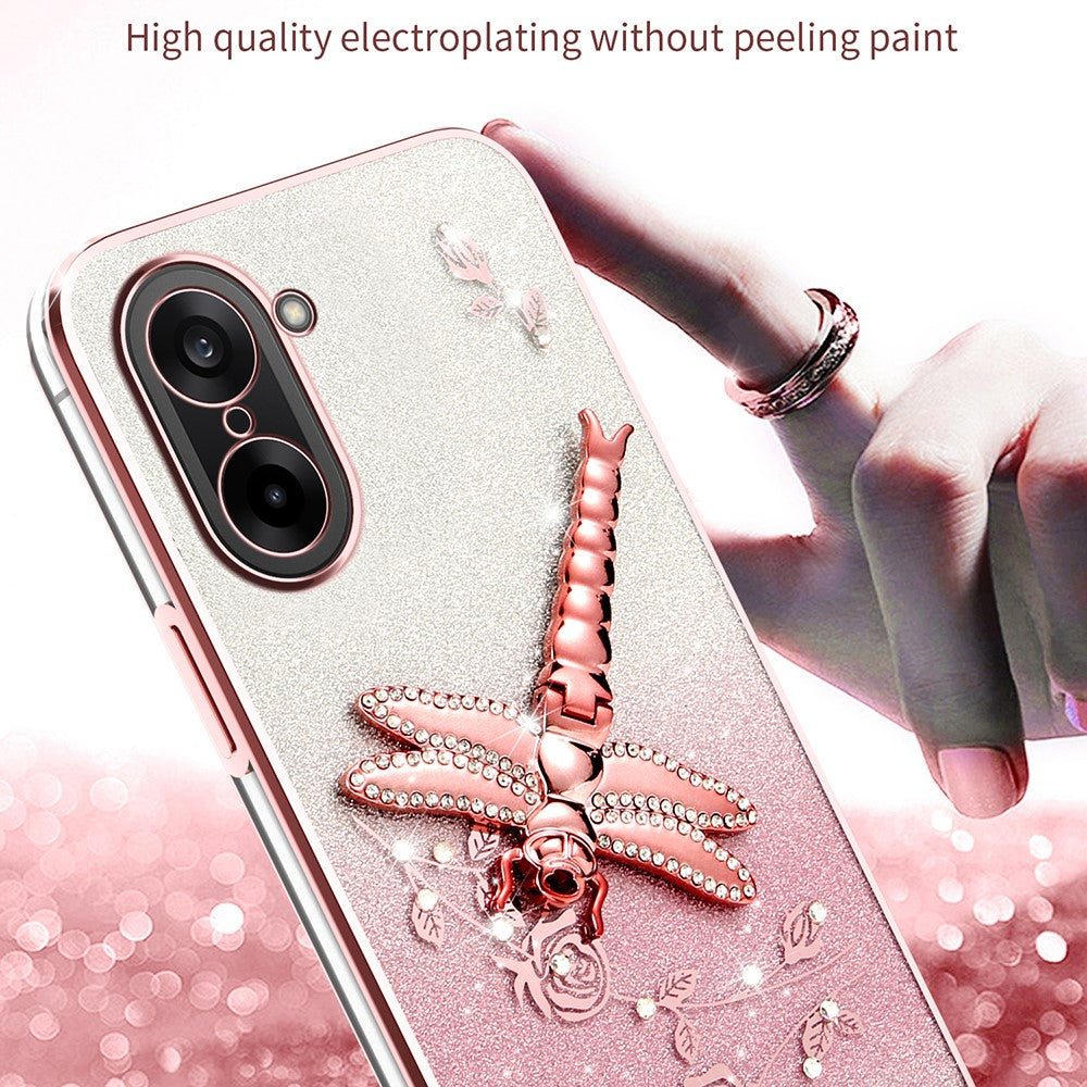KADEM til OnePlus Ace 5 Racing 5G / Nord CE5 5G, Dragonfly-cover med stander i TPU, blomster, glitter og mobilcover
